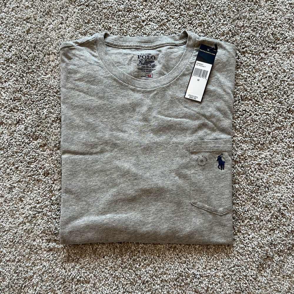 POLO Long Sleeve Pocket Tee Shirt - Men’s Medium - Gray Heather